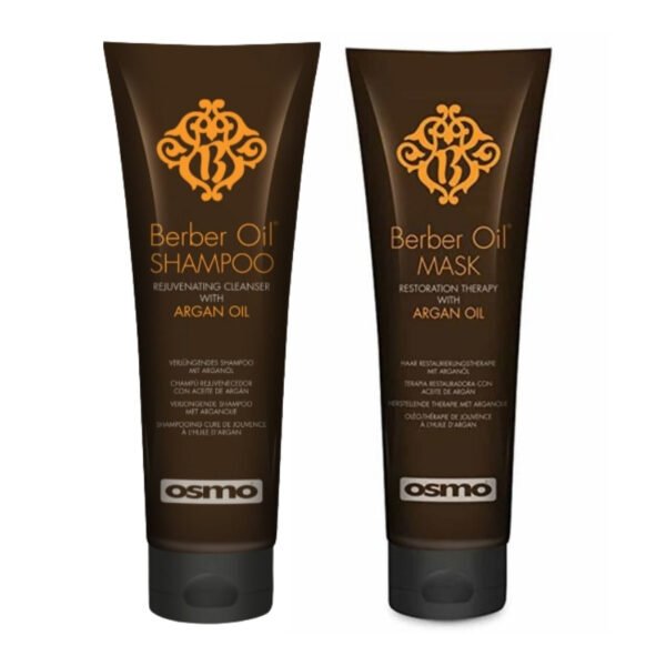 Pack Osmo Berber Oil con shampoo rejuvenecedor y mascarilla reconstructiva aceite argán para reparación intensa del cabello.