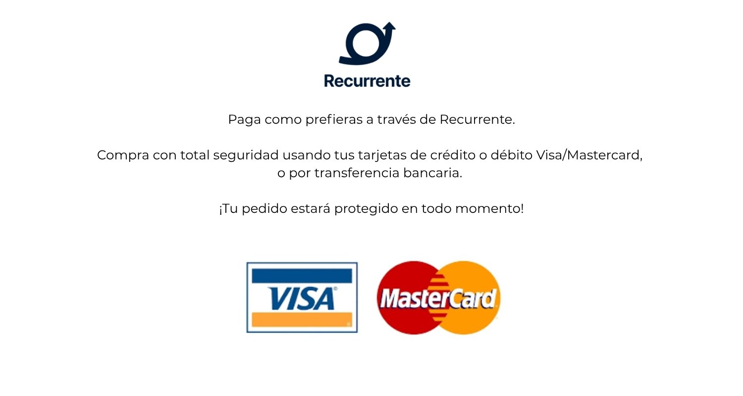 Métodos de pago seguros: Recurrente, Visa, Mastercard y Transferencia