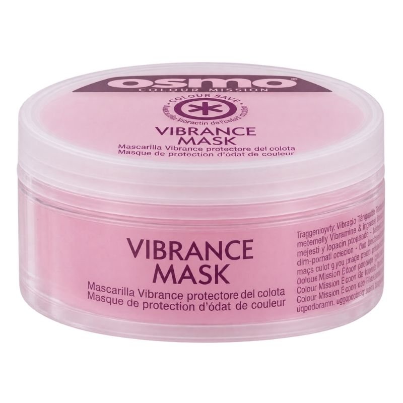 frasco rosado que contiene una mascarilla para cabello teñido marca OSMO®